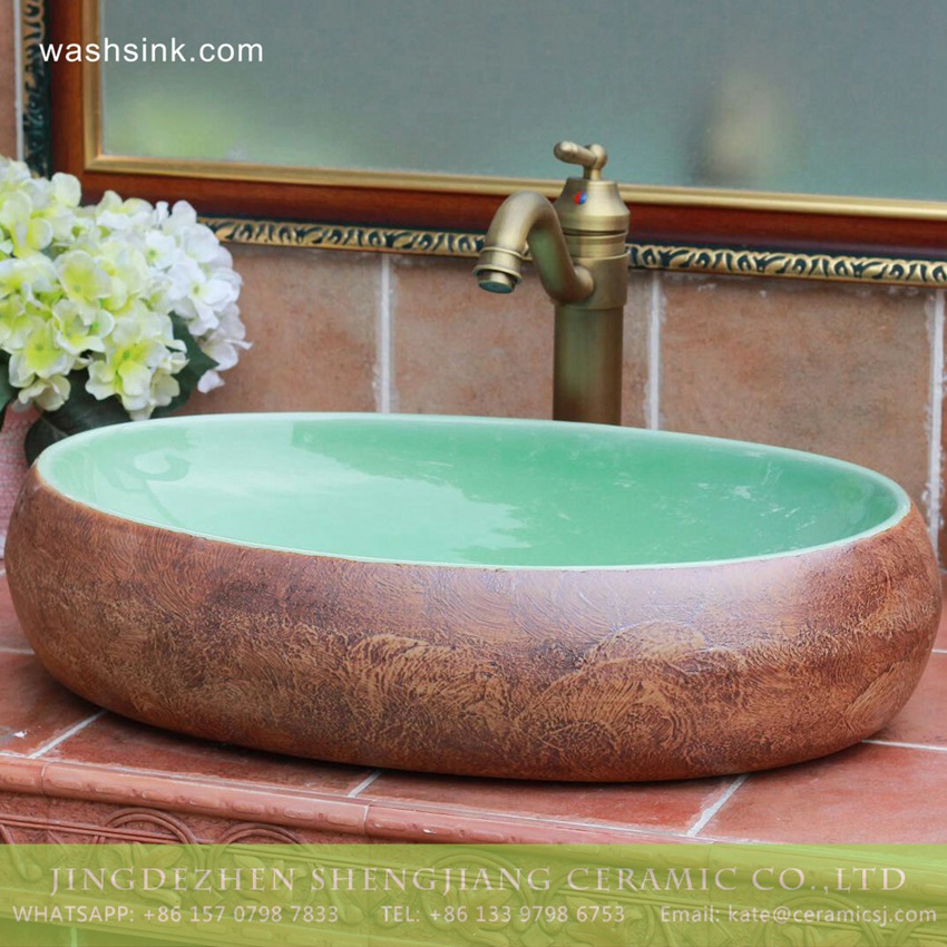 TPAA-158-w58×40×15j3135 TPAA-158 Turquoise color with rough stone style Jingdezhen Shengjiang ceramic bathroom vanity tops - shengjiang  ceramic  factory   porcelain art hand basin wash sink