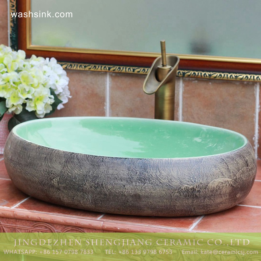 TPAA-159-w58×40×15j3135 TPAA-159 Turquoise stone style China factory sale inexpensive bathroom porcelain vanities - shengjiang  ceramic  factory   porcelain art hand basin wash sink