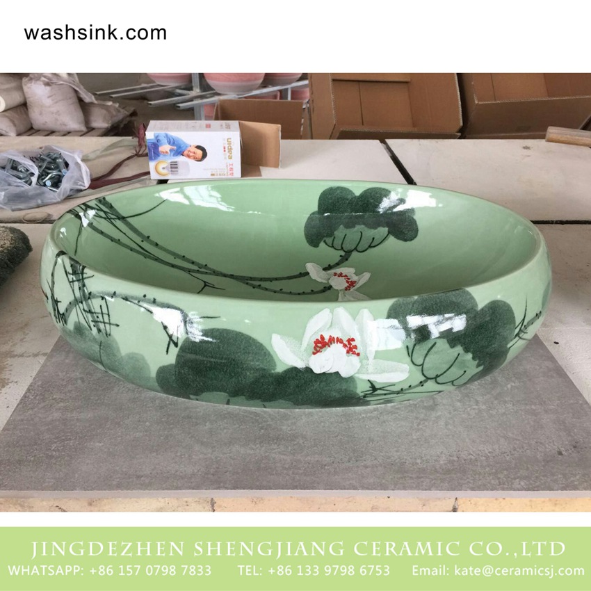 TPAA-163-w58×40×15j3135 TPAA-163 Hand painted lotus pattern shallow porcelain bathroom sink units for building - shengjiang  ceramic  factory   porcelain art hand basin wash sink