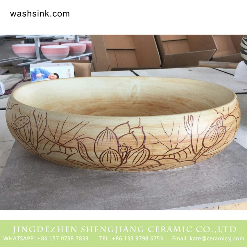 TPAA-165-w58×40×15j3135 TPAA-165 Made in China high quality interior fitment carved lotus pottery sanitary ware - shengjiang  ceramic  factory   porcelain art hand basin wash sink
