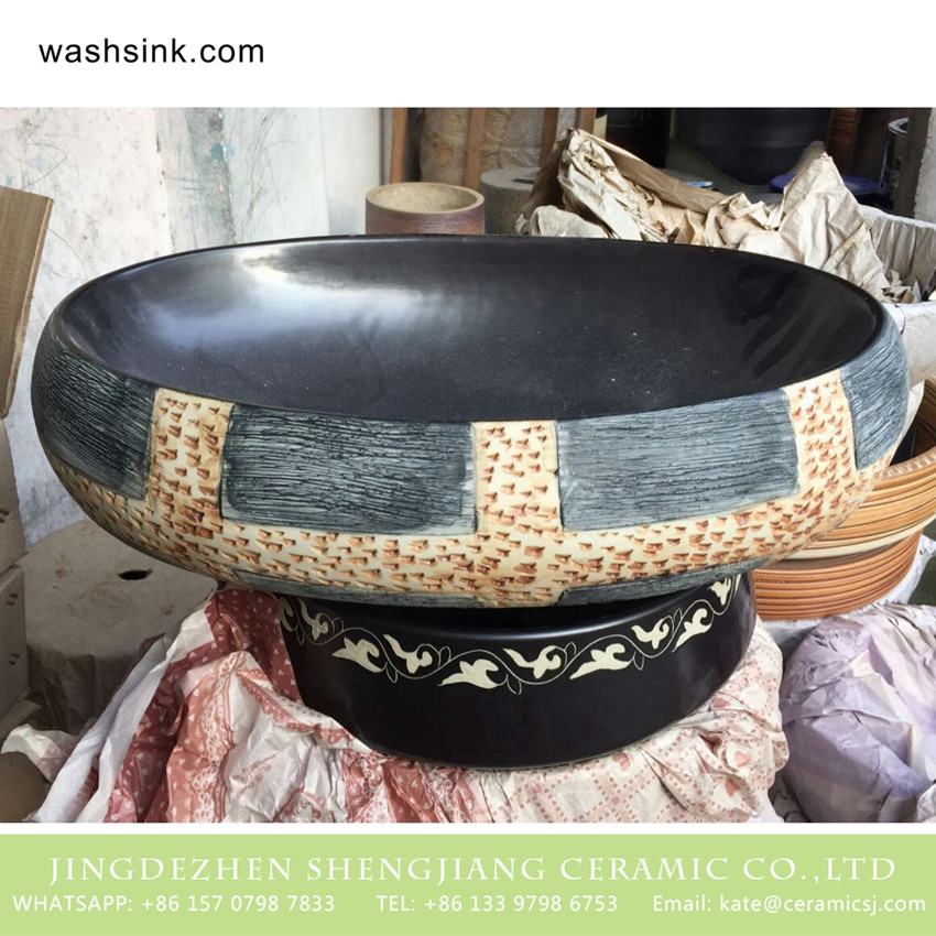 TPAA-166-w58×40×15j3135-2 TPAA-166 Basin ceramic factory online direct sale black style clay vanity unit - shengjiang  ceramic  factory   porcelain art hand basin wash sink