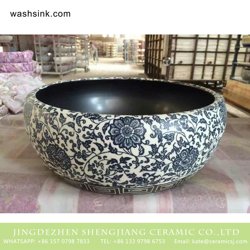 TPAA-202-w15h41j395 TPAA-202 Refurbished home decor blue and white floral Jingdezhen ceramic art basin - shengjiang  ceramic  factory   porcelain art hand basin wash sink