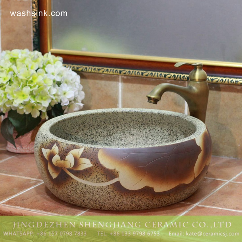TPAA-203-w15h41j395-2 TPAA-203 China wholesale cheap price yellow lotus ceramic thick wash basin - shengjiang  ceramic  factory   porcelain art hand basin wash sink
