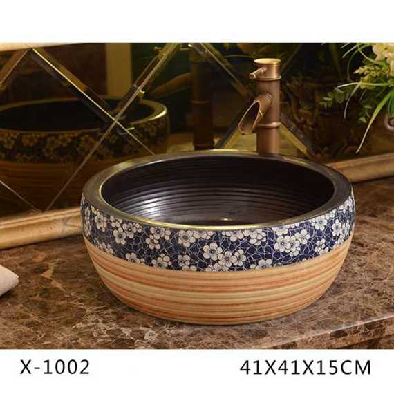 XHTC-X-1002-3 XHTC-X-1002 Jingdezhen factory antique wintersweet pattern round wash basin - shengjiang  ceramic  factory   porcelain art hand basin wash sink