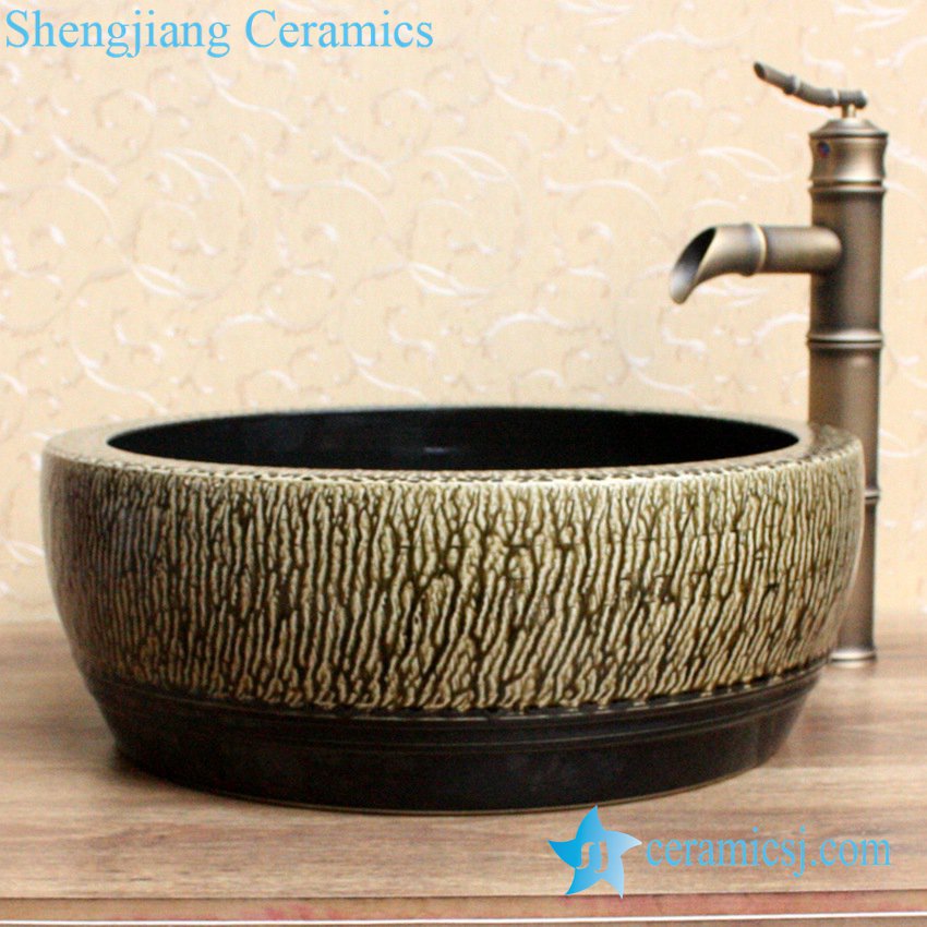 YL-B0_2084-1 YL-B0_2084 black inside tea dust glaze outside thickened counter top wash basin sink - shengjiang  ceramic  factory   porcelain art hand basin wash sink