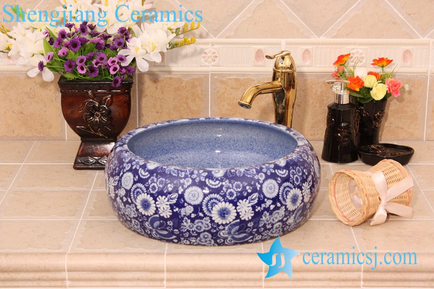 YL-B0_6433-1 YL-B0_6433 Blue floral cabinet top hand rinse ceramic basin - shengjiang  ceramic  factory   porcelain art hand basin wash sink