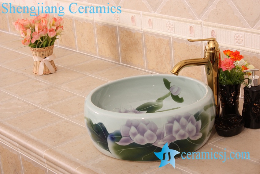 YL-B0_6834-1 YL-B0_6834 Hot sale independent type round ceramic basin bowl sink - shengjiang  ceramic  factory   porcelain art hand basin wash sink