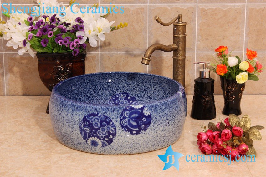 YL-B0_6938 YL-B0_6938 Fancy round blue bathroom porcelain wash basin sink portable type - shengjiang  ceramic  factory   porcelain art hand basin wash sink