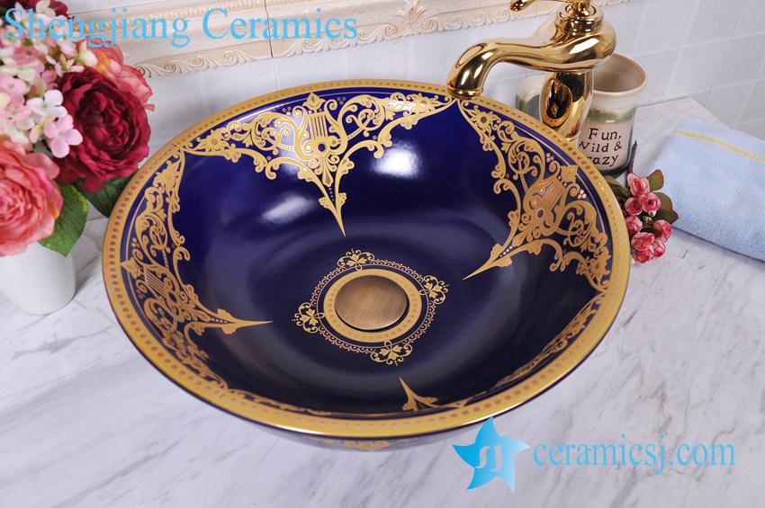 YL-C_0598 YL-C_0598 Ceramic gold plating table mount sink - shengjiang  ceramic  factory   porcelain art hand basin wash sink