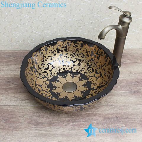 YL-C_0854 luxury round modern style black porcelain counter top sanitary ware