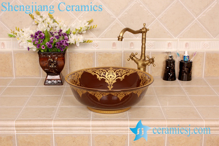 YL-C_4231 YL-C_0598 Ceramic gold plating table mount sink - shengjiang  ceramic  factory   porcelain art hand basin wash sink