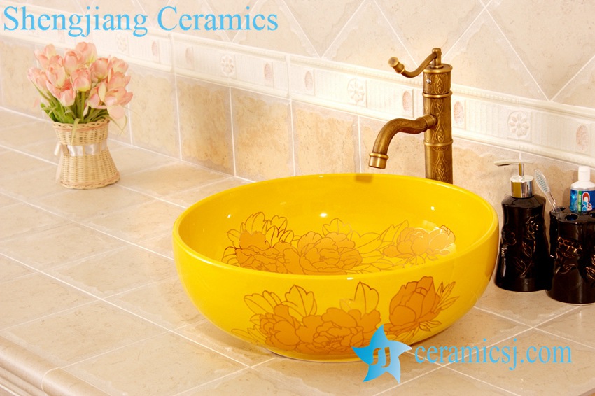 YL-C_4484-1 YL-C_4484 Round ceramic peony design table above sink basin - shengjiang  ceramic  factory   porcelain art hand basin wash sink