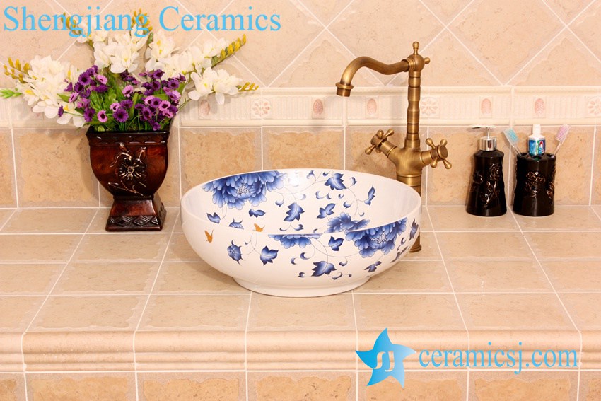 YL-C_4568（本系列最末位置） YL-C_4568 Round art ceramic counter top wash hand rinse - shengjiang  ceramic  factory   porcelain art hand basin wash sink
