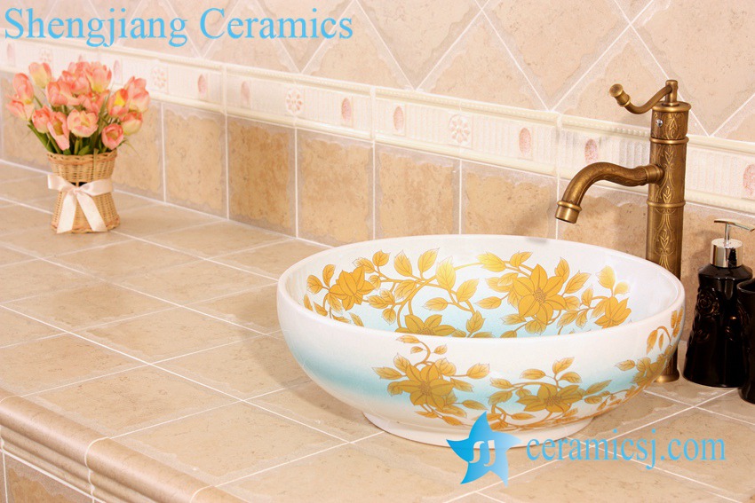 YL-C_5012-1 YL-C_5012 Fancy light blue ceramic table above sink bowl - shengjiang  ceramic  factory   porcelain art hand basin wash sink