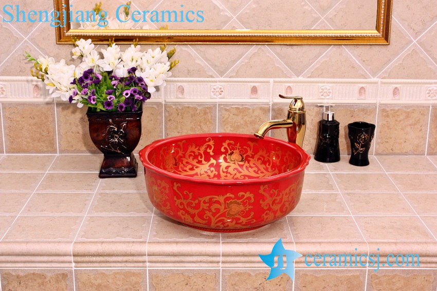 YL-C_5143 YL-C_5143 Porcelain ceramic counter top hand wash rinse golden plated - shengjiang  ceramic  factory   porcelain art hand basin wash sink