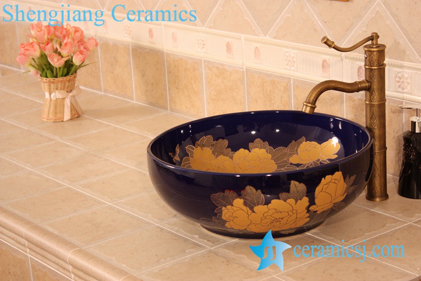 YL-C_5942 YL-C_5942 Craig blue glazed round porcelain wash basin sink Made in China - shengjiang  ceramic  factory   porcelain art hand basin wash sink