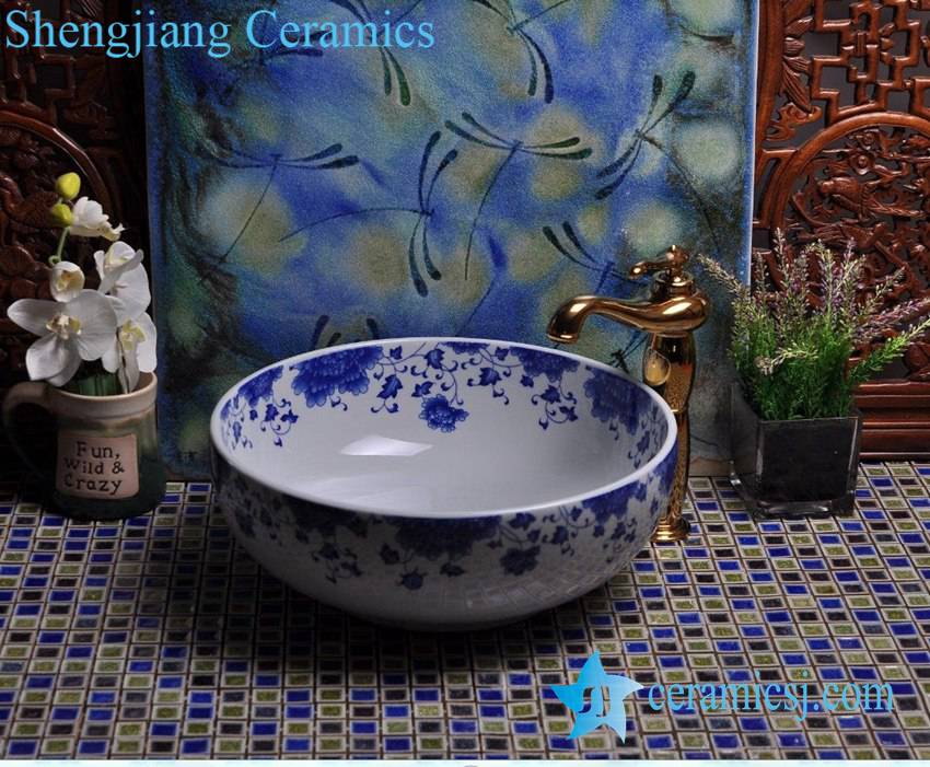 YL-E-1 YL-E-1 Fairy blue and white porcelain trough sink bowl table mount type - shengjiang  ceramic  factory   porcelain art hand basin wash sink