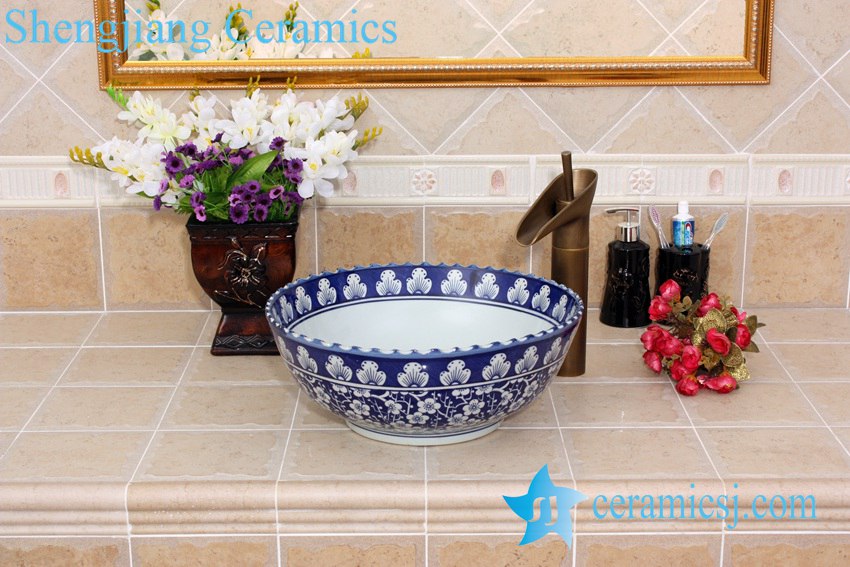 YL-E_5549 YL-E_5549 Big sink bowl wash basin blue and white porcelain material - shengjiang  ceramic  factory   porcelain art hand basin wash sink