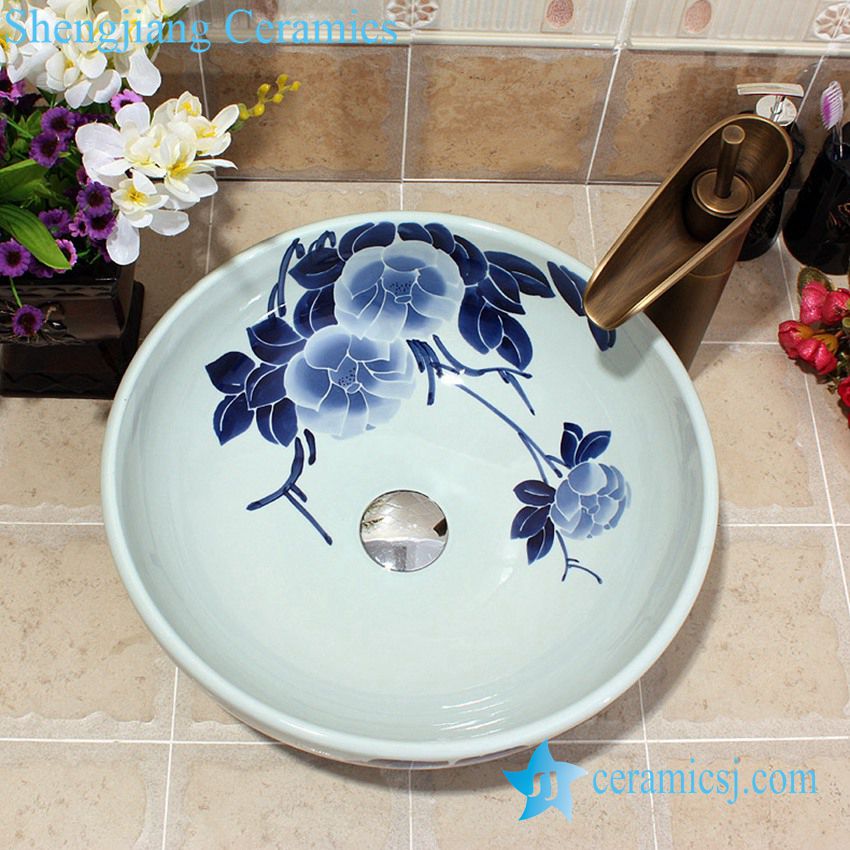 YL-E_5586 YL-E_5586 Chinese factory outlet blue and white porcelain counter top wash basin sink - shengjiang  ceramic  factory   porcelain art hand basin wash sink