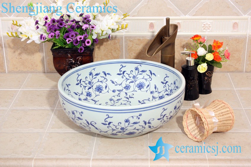 YL-E_7257 YL-E_7257 Round blue and white cabinet mount porcelain sink bowls - shengjiang  ceramic  factory   porcelain art hand basin wash sink