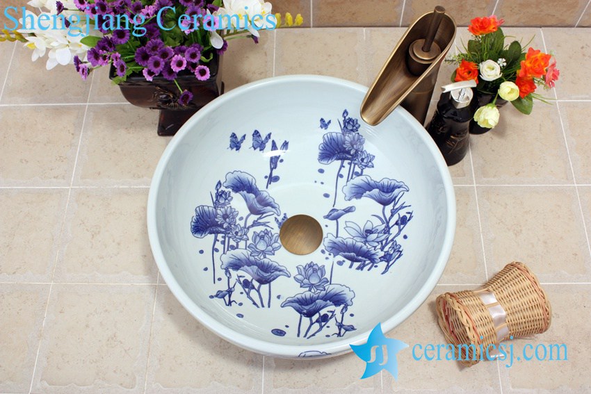 YL-E_7428 YL-E_7428 Round simple style blue and white porcelain cabinet top sink basin - shengjiang  ceramic  factory   porcelain art hand basin wash sink