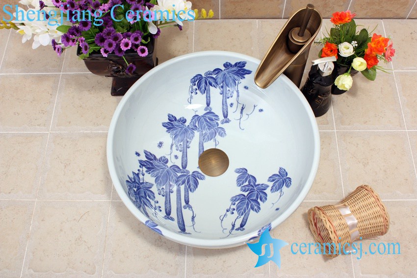 YL-E_7429 YL-E_7429 Blue and white towel gourd pattern ceramic freestanding hand rinse basin - shengjiang  ceramic  factory   porcelain art hand basin wash sink