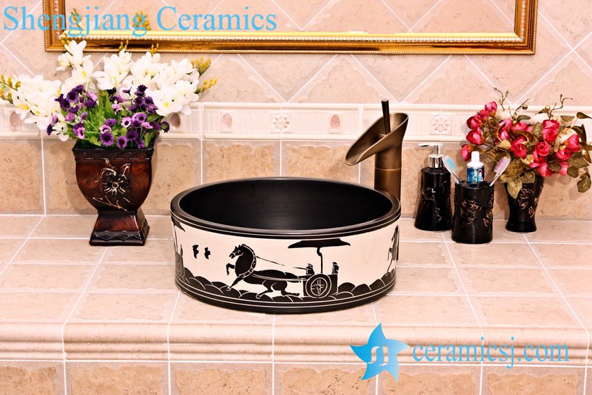 YL-G_5246 YL-G_5246 Black solid color glaze cabinet top sanitary ware sink - shengjiang  ceramic  factory   porcelain art hand basin wash sink