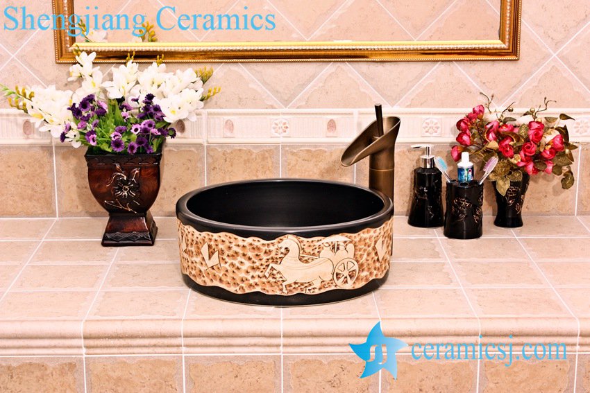 YL-G_5260 YL-G_5260 Black solid color counter top sanitary ware round sink basin - shengjiang  ceramic  factory   porcelain art hand basin wash sink