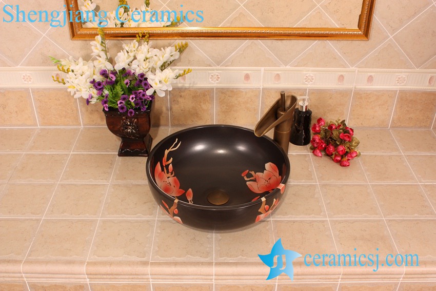 YL-G_5435 YL-G_5435 Matt finished black solid color ceramic cabinet top sink basin - shengjiang  ceramic  factory   porcelain art hand basin wash sink