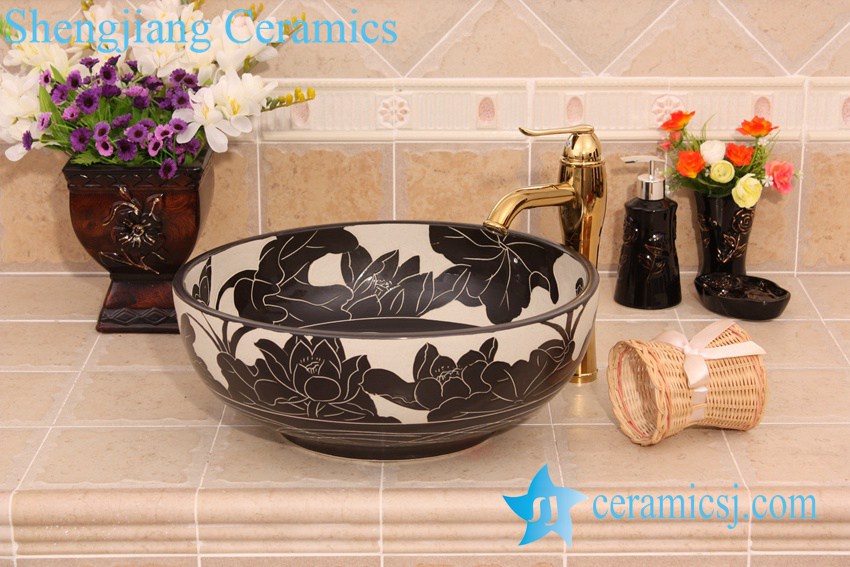 YL-G_6579 YL-G_6579 Black and white ceramic cabinet mount bathroom corner sink - shengjiang  ceramic  factory   porcelain art hand basin wash sink