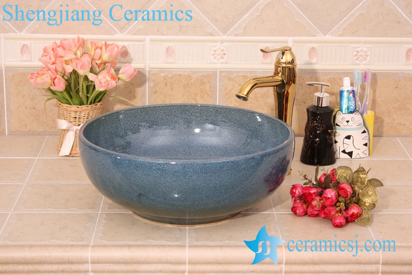 YL-H_6195 YL-H_6195 Fancy round blue cabinet top ceramic sink lavobo - shengjiang  ceramic  factory   porcelain art hand basin wash sink