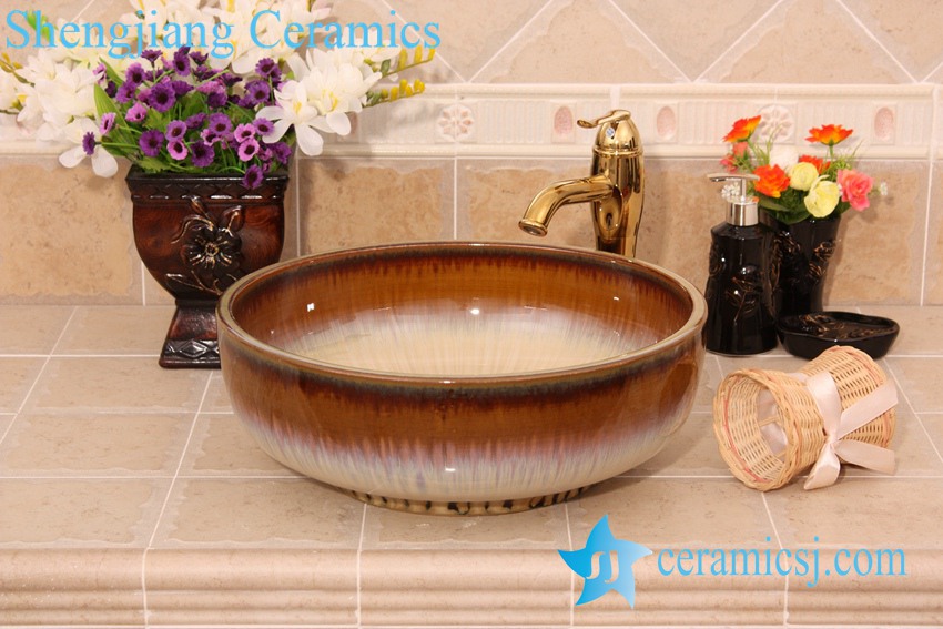 YL-H_6425 YL-H_6425 Transmutation glaze bright finished fancy round table mount ceramic sanitary ware - shengjiang  ceramic  factory   porcelain art hand basin wash sink