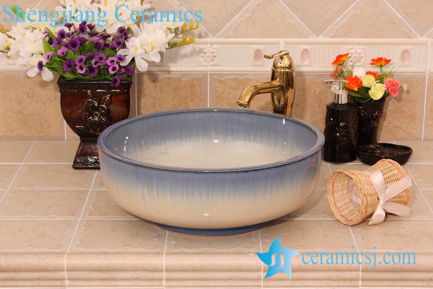 YL-H_6436 YL-H_6436 Thick layer fancy transmutation glazed hot sale decorative round shampoo sink - shengjiang  ceramic  factory   porcelain art hand basin wash sink