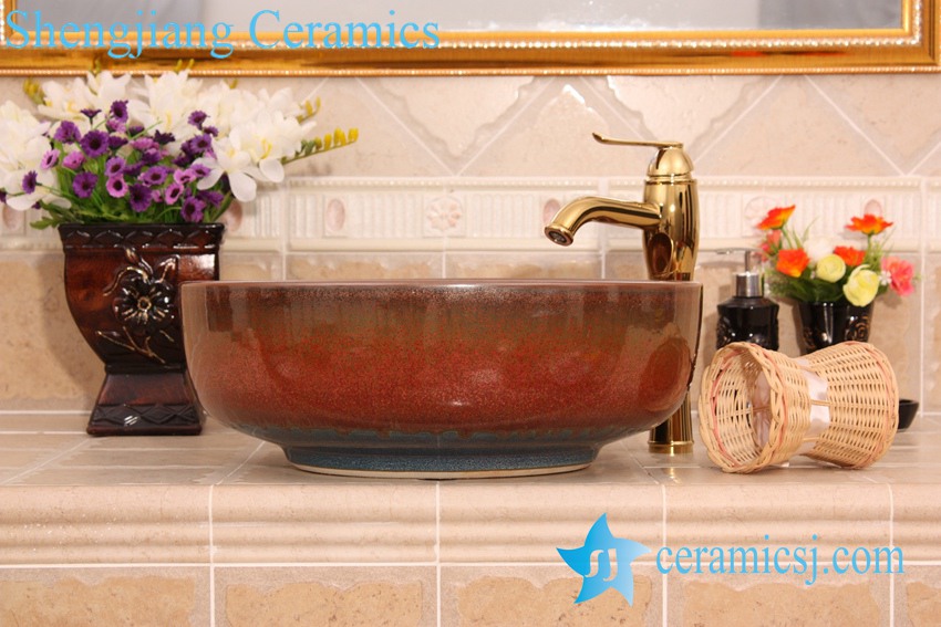YL-H_6603 YL-H_6603 Flambe glazed ceramic chinaware round wash basin sink vanity top - shengjiang  ceramic  factory   porcelain art hand basin wash sink