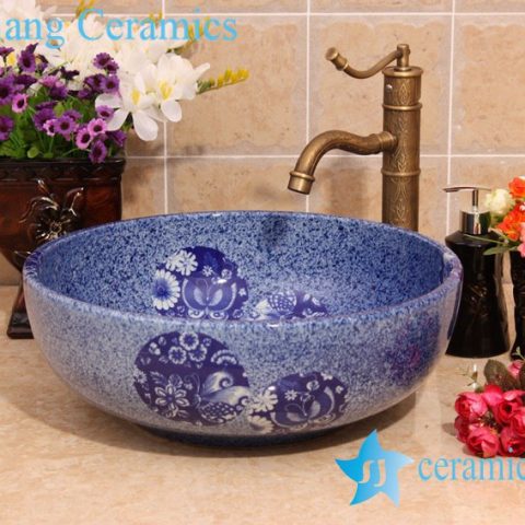 YL-H_6920 Blue and white chinaware round cabinet top wash basin sink vanity