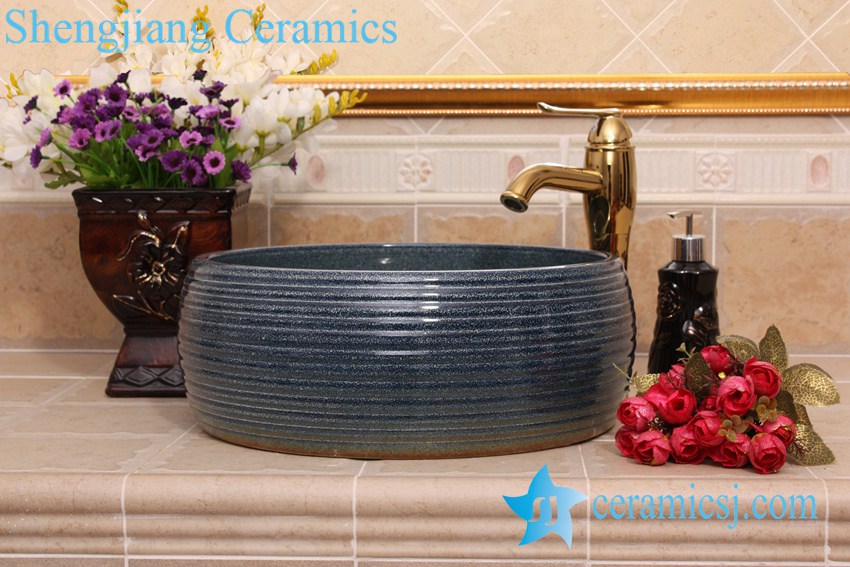 YL-H_8278 YL-H_8278 Solid color glazed line marking waist drum shaped round porcelain corner sink basin - shengjiang  ceramic  factory   porcelain art hand basin wash sink