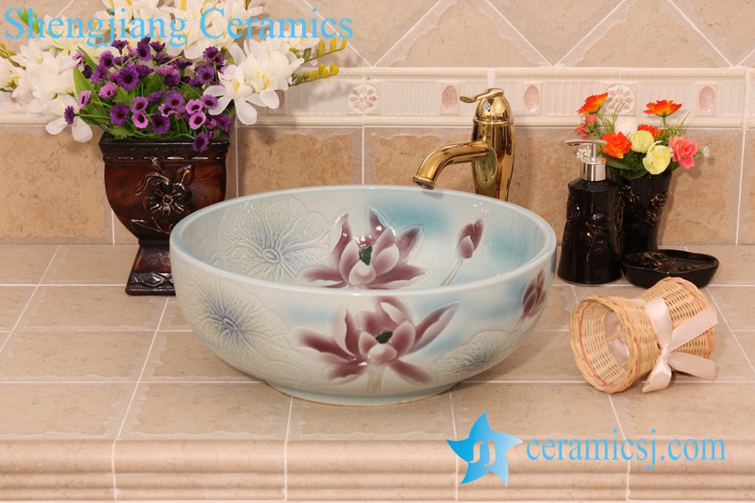 YL-M_6435 YL-M_6435 For floor and wall hand carving ceramic shampoo sink - shengjiang  ceramic  factory   porcelain art hand basin wash sink