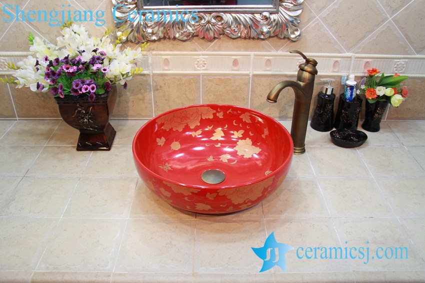 YL-OT_0633 YL-OT_0633 Brilliant red outdoor ceramic wash basin - shengjiang  ceramic  factory   porcelain art hand basin wash sink