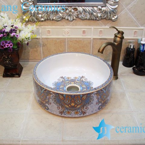 YL-OT_0641 Fancy round freestanding ceramic lavatory