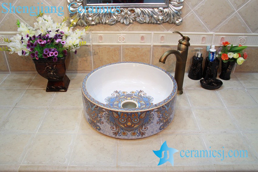 YL-OT_0641 YL-OT_0641 Fancy round freestanding ceramic lavatory - shengjiang  ceramic  factory   porcelain art hand basin wash sink