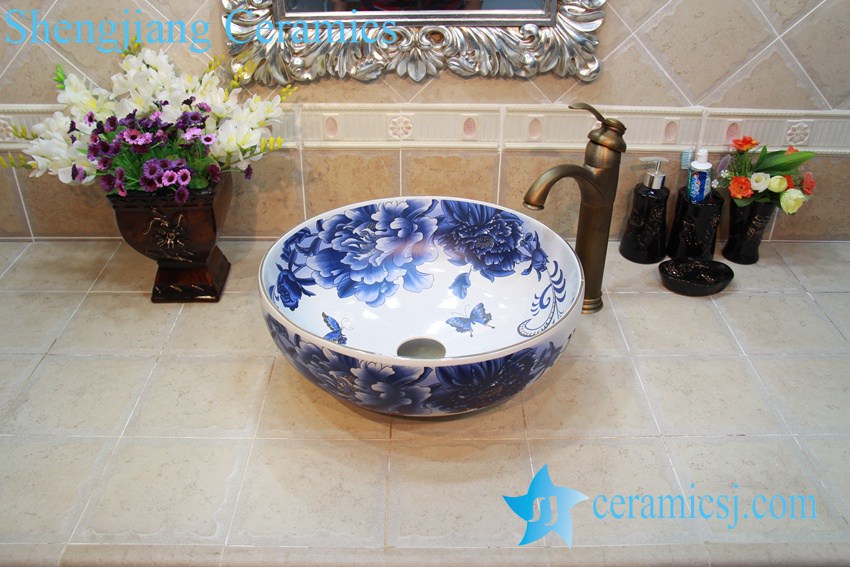 YL-OT_0645 YL-OT_0645 Blue and white round ceramic washing bowl - shengjiang  ceramic  factory   porcelain art hand basin wash sink