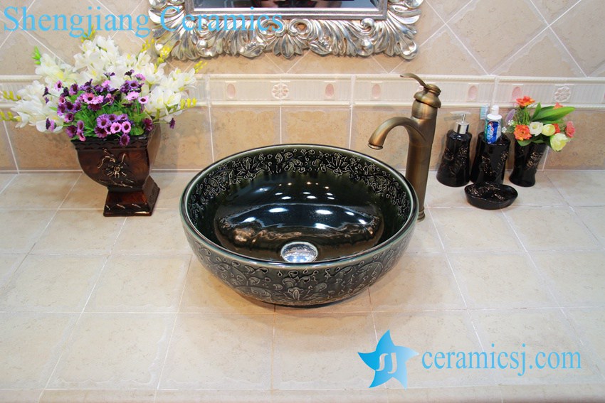 YL-OT_0651 YL-OT_0651 Hot sale shinny black round ceramic bathroom corner sink - shengjiang  ceramic  factory   porcelain art hand basin wash sink