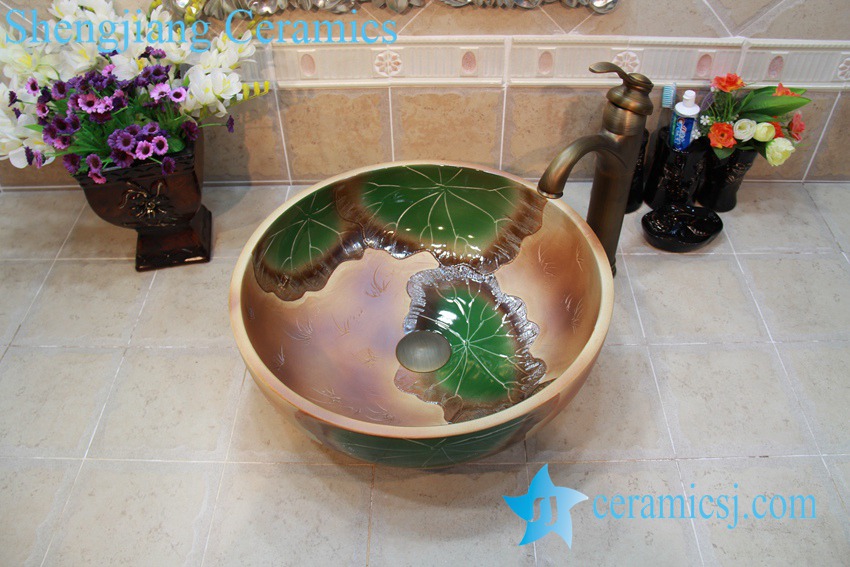 YL-OT_0734 YL-OT_0734 Thicken wall brown ceramic art stainless sink - shengjiang  ceramic  factory   porcelain art hand basin wash sink