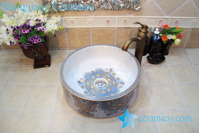 YL-OT_0752 YL-OT_0752 Morocoo style exotic gorgeous round wash basin sink bowl - shengjiang  ceramic  factory   porcelain art hand basin wash sink