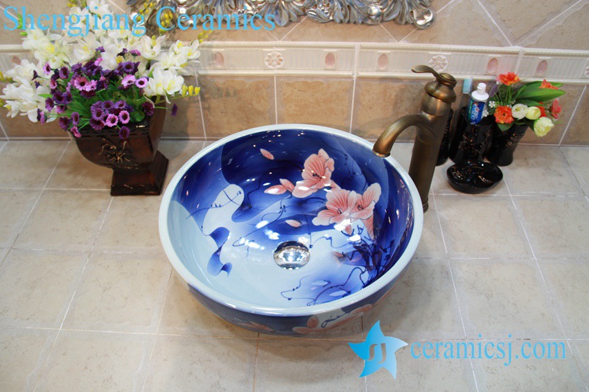 YL-OT_0761 YL-OT_0761 Blue and white trumpet flower ceramic wash hand station sink basin - shengjiang  ceramic  factory   porcelain art hand basin wash sink