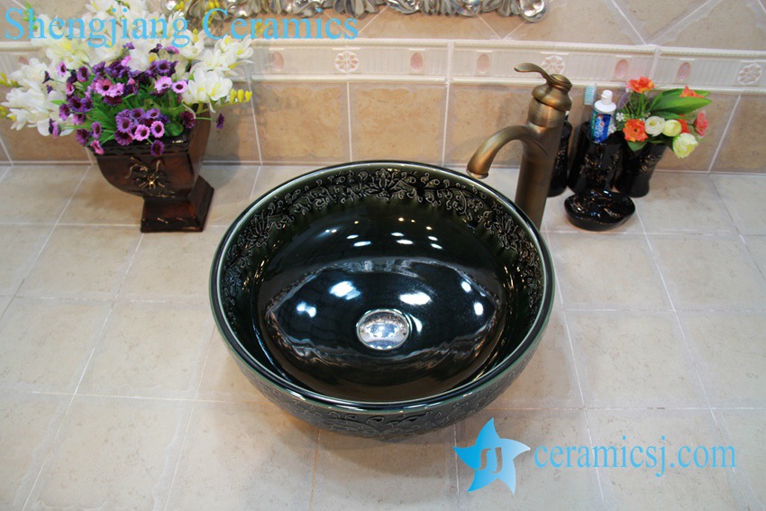 YL-OT_0764 YL-OT_0764 Easy cleaning ceramic black small kitchen sink - shengjiang  ceramic  factory   porcelain art hand basin wash sink