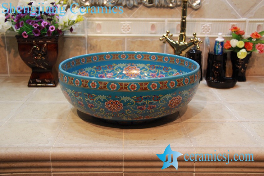 YL-OT_1629 YL-OT_1629 Morocoo style fashionable round blue catch basin - shengjiang  ceramic  factory   porcelain art hand basin wash sink