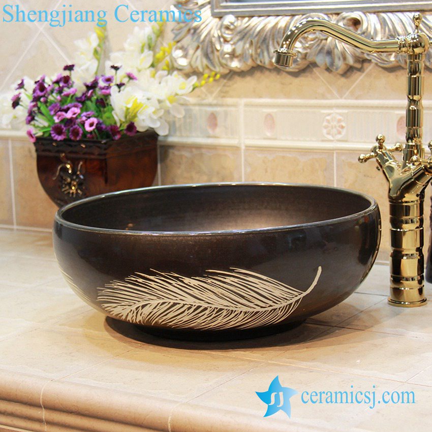 YL-OT_1739 YL-OT_1739 Solid color black round plume pedicure sinks - shengjiang  ceramic  factory   porcelain art hand basin wash sink