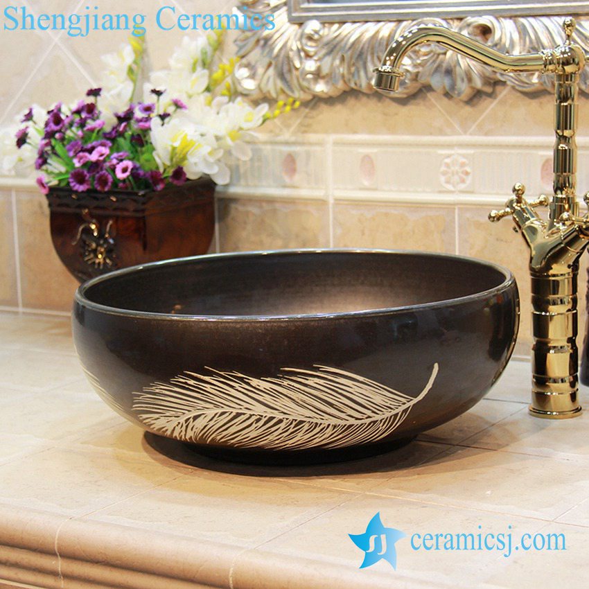 YL-OT_1739 YL-OT_1739 Solid color black round plume pedicure sinks - shengjiang  ceramic  factory   porcelain art hand basin wash sink