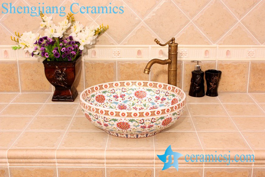 YL-OT_5054 YL-OT_5054 Moroccan fountain sink ceramic material round type - shengjiang  ceramic  factory   porcelain art hand basin wash sink